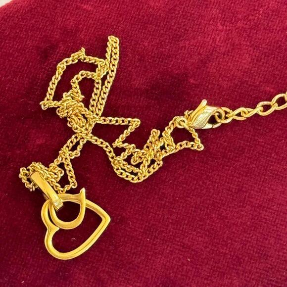 Authentic Christian Dior Gold Tone Heart Motif Chain Pendant Necklace CD - Picture 10 of 11